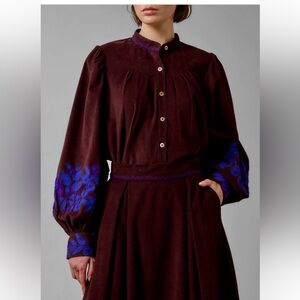 Thierry Colson Yana blouse top embroidered brown purple corduroy